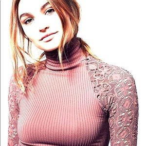 Free People Intimately ribbed and lace turtleneck.